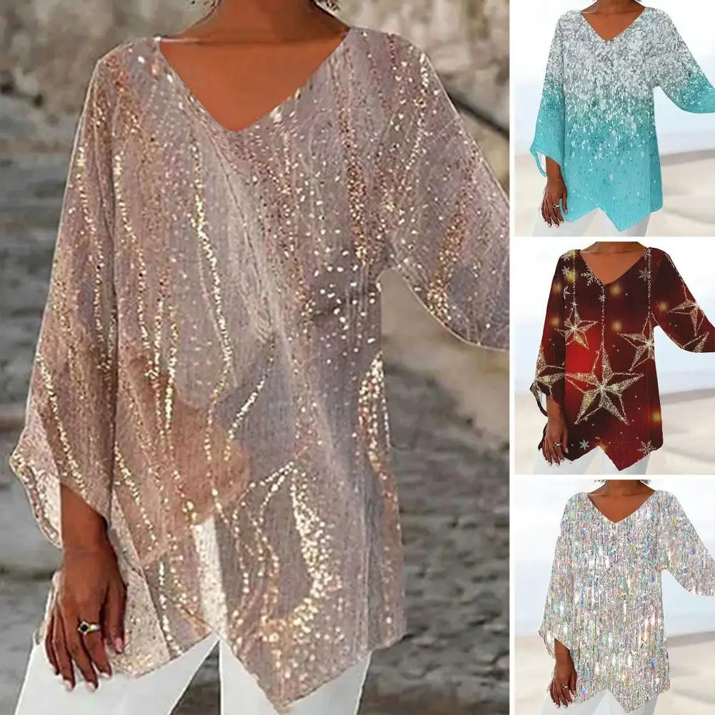 

Women Clothes Flower Print Plus Size V-neck Top Loose Fit with Irregular Hem for Women in Spring Fall Irregular Hem Women Top