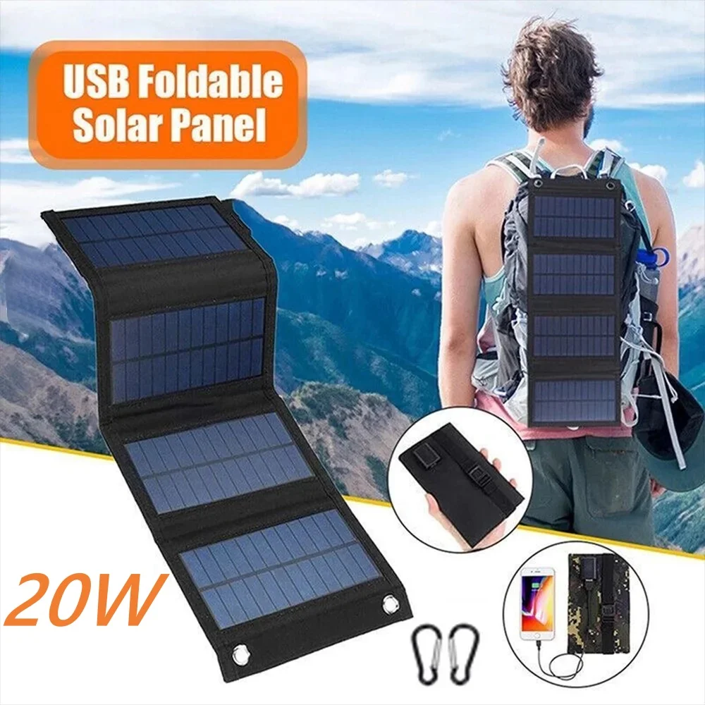 Caricabatterie Per Telefono Pieghevole Con Pannello Solare 5V Piastra Per Pannello Solare 20W Pannello Solare Usb Banca Di Alimentazione Portatile Per