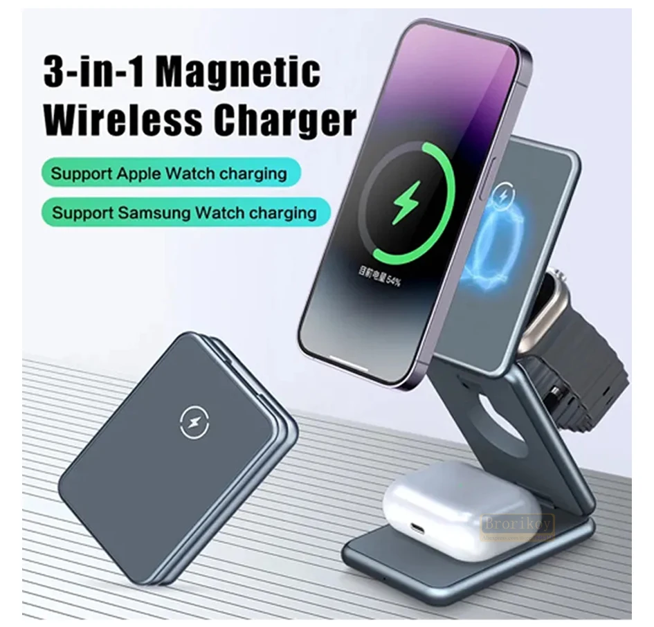 Магнитная Складная Беспроводная зарядная подставка 3 в 1 для iPhone 15 ...