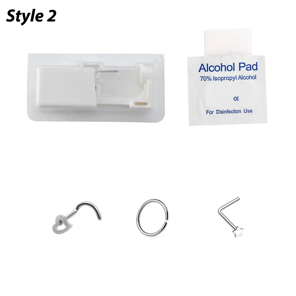 Nose Piercer Tool Body Jewelry Disposable Sterile Nose Piercing Gun Piercing Kit with CZ Studs Surgical Steel Ring Stud 20G