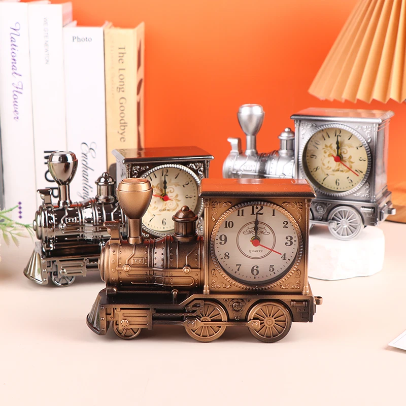 Creative Locomotive Train Alarm Clock Antique Engine Design Table Desk Decor Ornaments