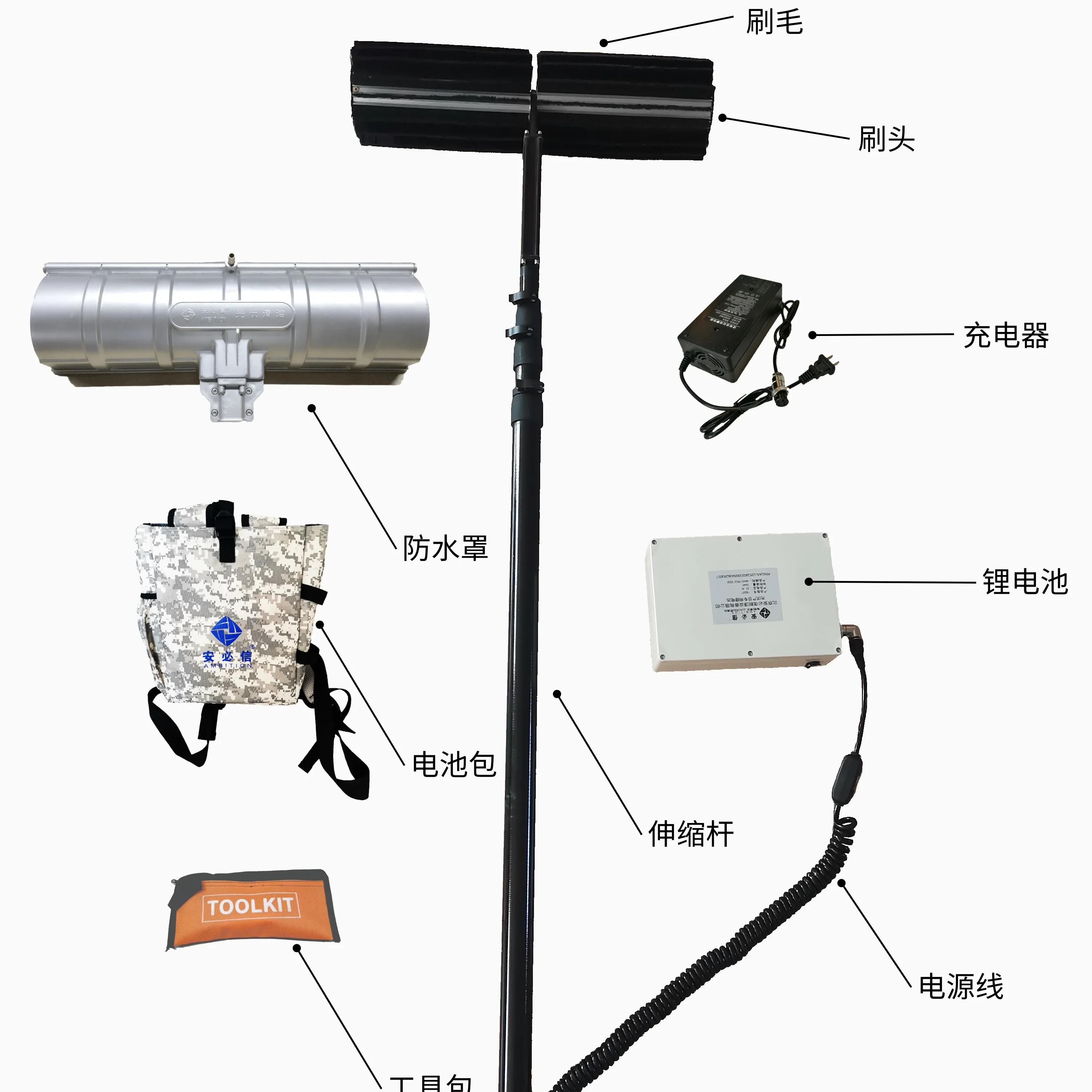 

solar panel cleaning brush Solar panel cleaning System SCM-168 3.6m 5.4m 7.2m