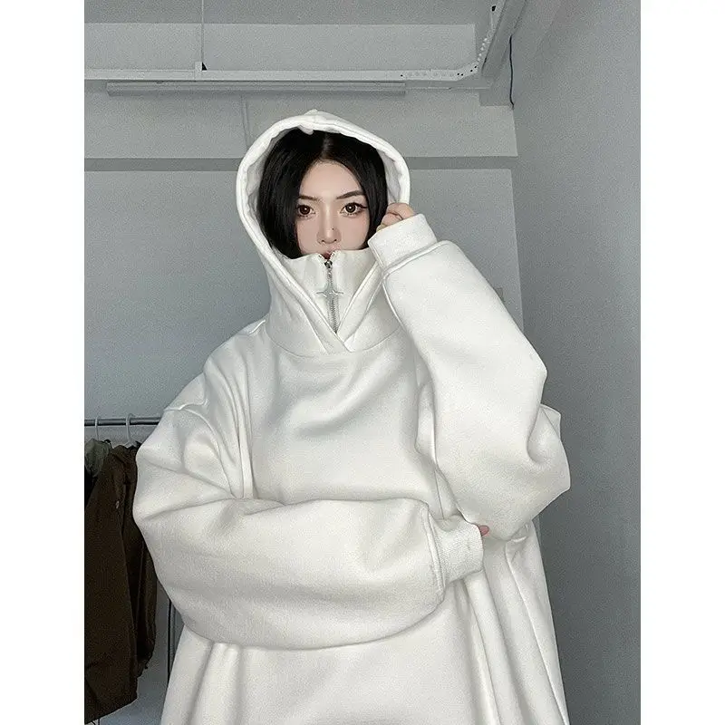 Woman Hoodies Winter 2024 Heavyweight Hooded American Style Hooded Shirt Retro Zipper Women Sweatshirts High Necked Hoodie Women