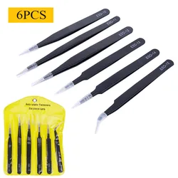 6-Piece Anti-Static Precision Tweezers Set for Electronics Repair and Crafting