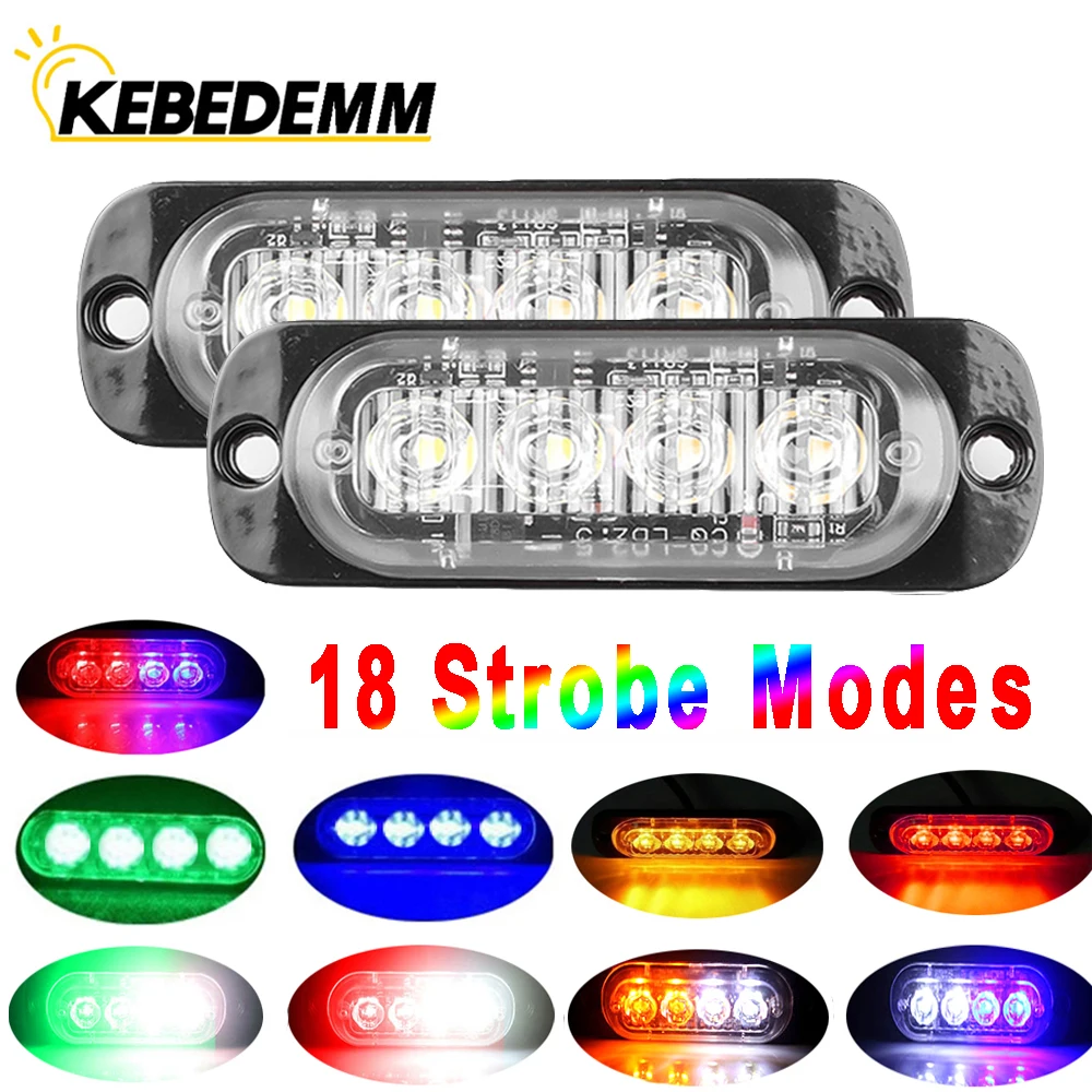 4led Car Strobe Warning Light Grill Flashing Breakdown Emergency Light