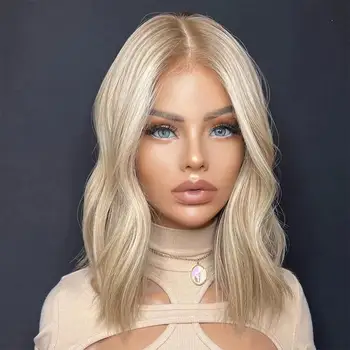 Ombre Blonde 13X4 Transparent Lace Front Human Hair Wig Brown Root Loose Wave Ash Blonde 4x4 Closure Wig Pre Plucked 1