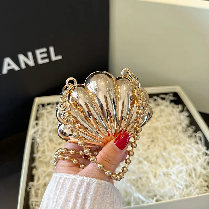 Fashion Metal Shell Bag for Women Lipstick Bag Designer Mini Shoulder Cute Chain Crossbody Lipstick crossbody bag women handbags leather shoulder bag