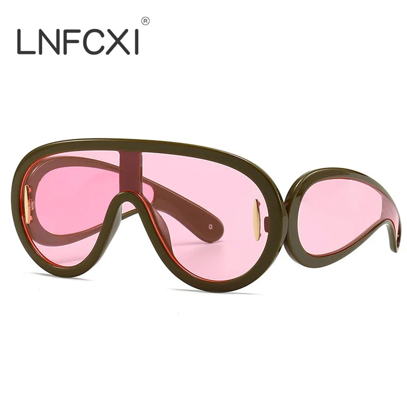 

LNFCXI Y2K Oversized Sports Punk Sunglasses Women Men One-Piece Sun Glasses for Ladies Luxury Brand Steampunk Eyewear Goggle