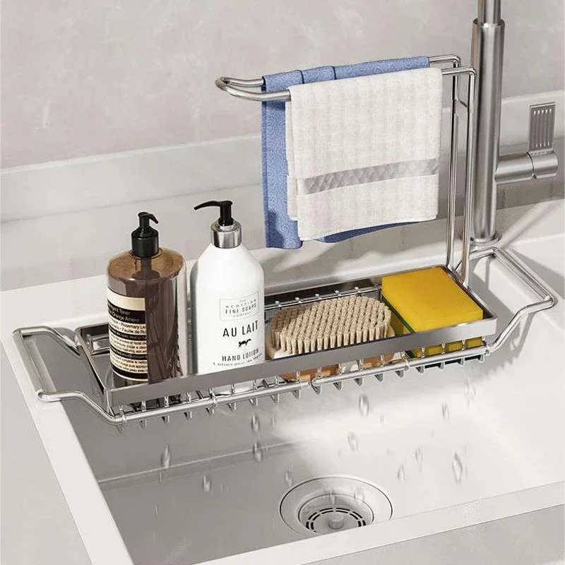 

Drain Kitchen Steel Telescopic Rag Holder Stainless Sink Adjustable Soap Shelf Brush Storage Storagerack Basket Sponge