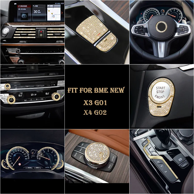 Fit For Bmw New X4 G02 X3 G01 18-22 Gold Crystal Center A/C Switch Knob Ring Center Electronic Handbrake Epb Cover Trim