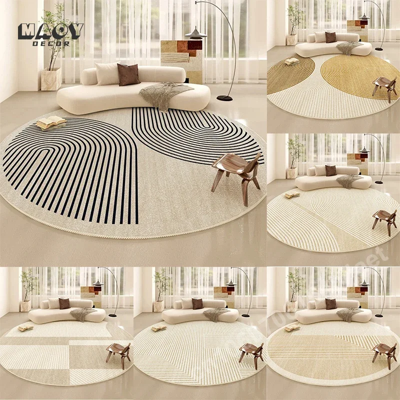 

Minimalist Line Living Room Decoration Carpet Japanese-style Round Rugs for Bedroom Cream Style Thicken Rug Home Study Floor Mat