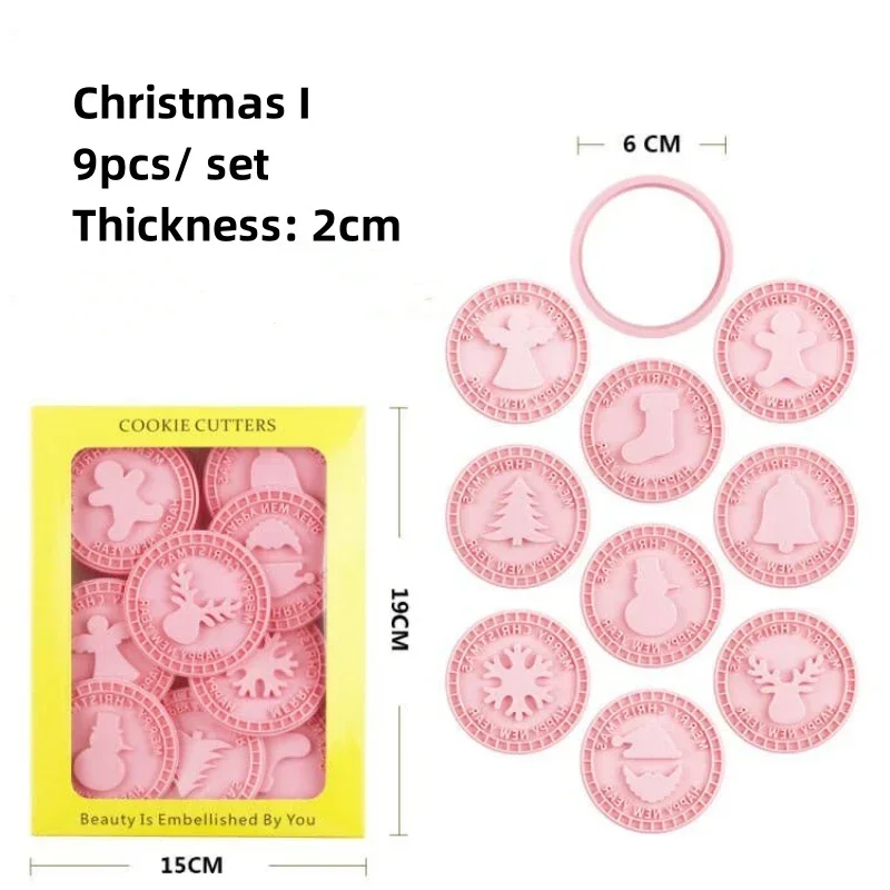9Pcs 3D New Year Christmas Cookie Cutters Biscuit Mold Santa Snowman Tree Elk Cookie Mould Stamp Xmas Party Decor Baking Tools L