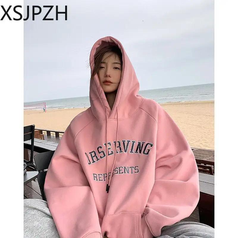 

2024 Spring Autumn New All-match Loose-fit Pullover Letter Print Hoodie Fashionable Feeling Minority Upper Body Clothes