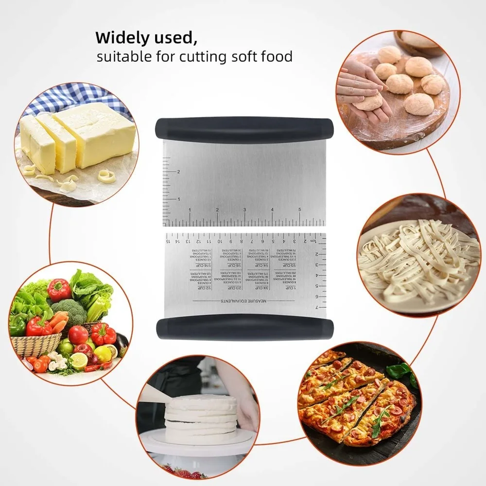 Multi-Purpose Dough Cutter Bench Scraper Stainless Steel Dough Pastry Bench Cutter Scraper Bread Pizza Baking kitchen Tools Dough Scraper Baking Tool Dough Cutter Baking Accessories Baking Spatula