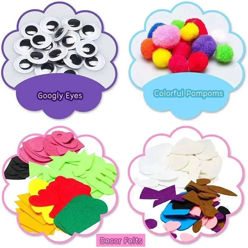 6Pcs/set Hand Puppet Making Kit for Kids Art Craft Felt Toys Make Your Own Sock Puppet Pompoms Wiggle Googly Eyes DIY Material