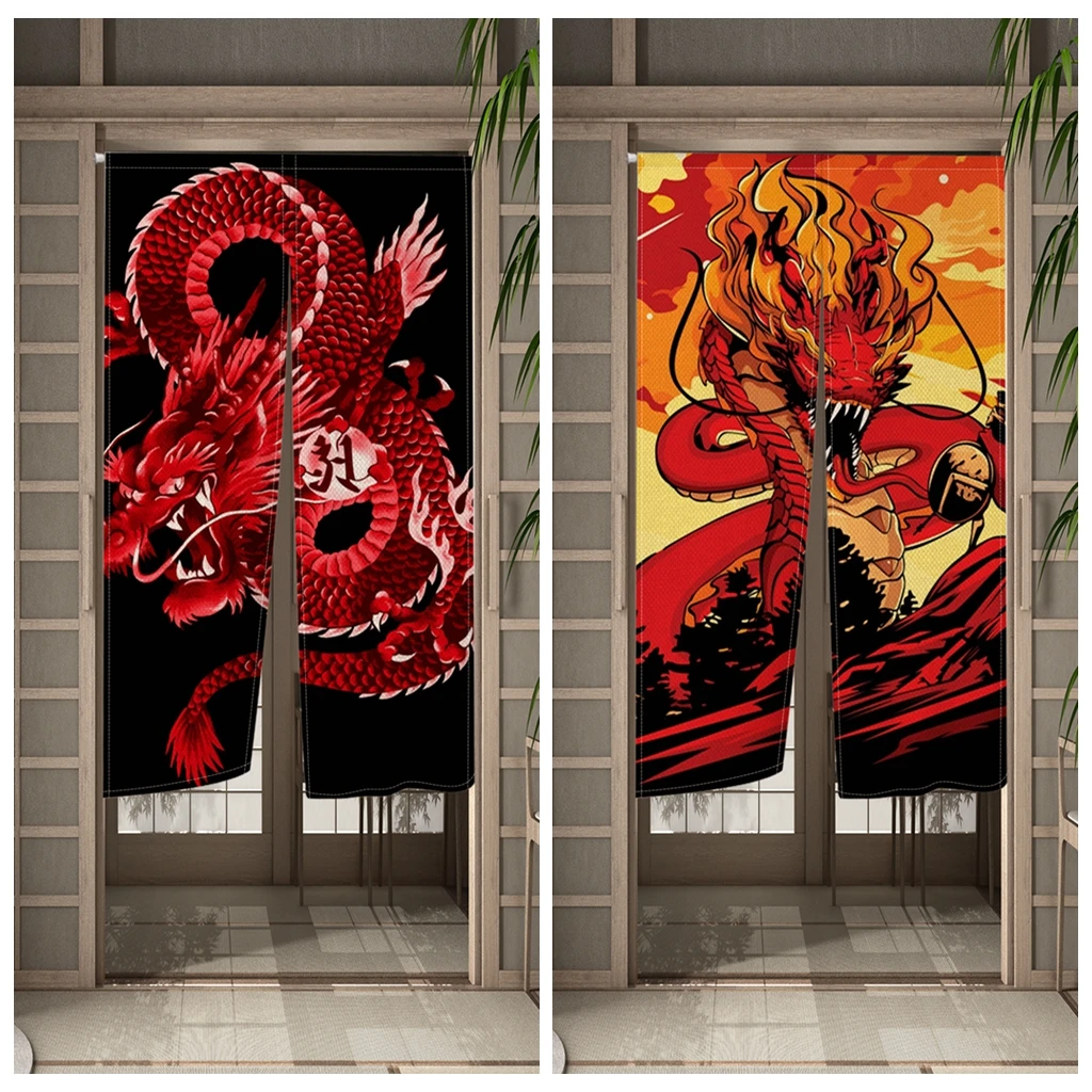 

Red Dragon Japanese Noren Curtain Kitchen Bedroom Bathroom Cafe Izakaya Partition Half Curtains Home Decor Linen Doorway Curtain