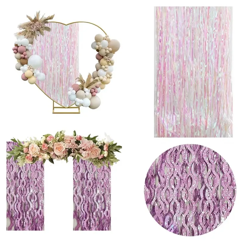 Sparkling Metallic Foil Fringe Curtain with Star Motifs Glitter Photo Backdrop for Wedding Ceremonies Holiday Festivities