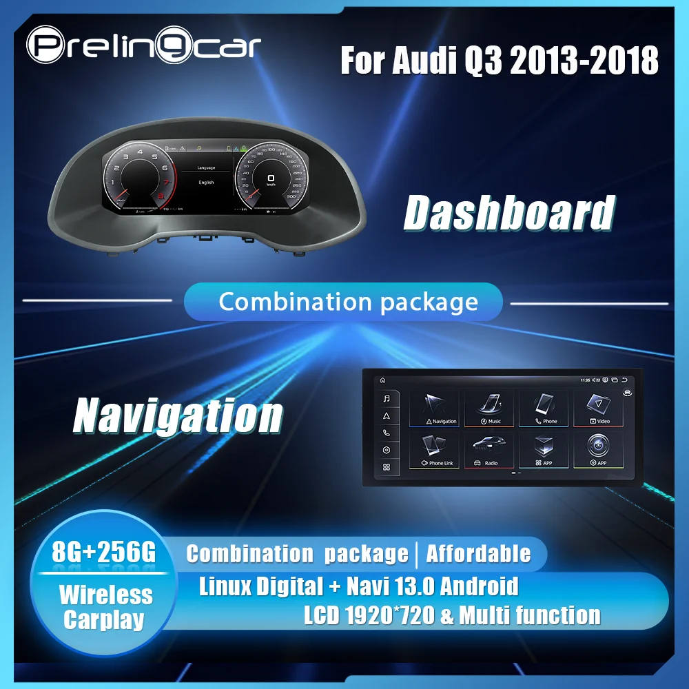 Tablero de panel Digital Prelingcar de 12,3 pulgadas para Audi Q3 2013-2018 años Panel de mapa de Radio de navegación cabina Virtual 1
