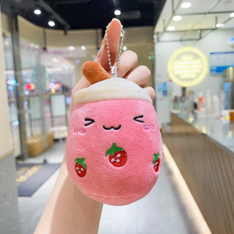 버블 티 귀여운 봉제 인형, 과일 밀크 티 컵 베개, 부드러운 봉제 인형 장난감 키체인, 배낭 펜던트 장난감 선물
