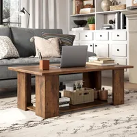 2-Tier Coffee Table, Modern Rectangular Center Cocktail Table with 5 Support Legs, Café Tables 1