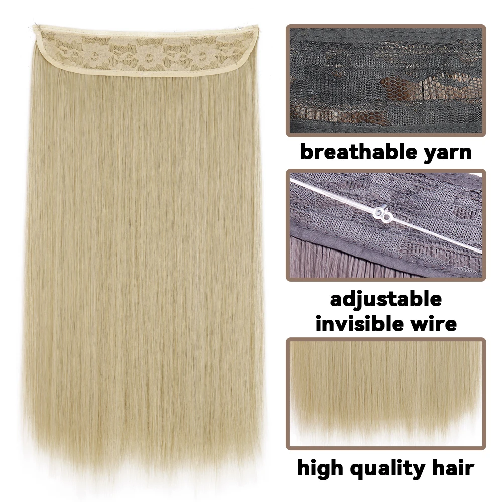 AZQUEEN Synthetic No Clip Hair Extensions Black Blonde Long Straight Secret Fish Wire Heat Resistant Hairpiece For Woman hair extensions