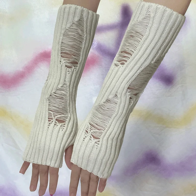 Y2K Gloves Long Fingerless Glove Oversleeve Men Women Knitted Soft Skin Friendly Hole Gloves Stretch Winter Arm Warmer Mitten
