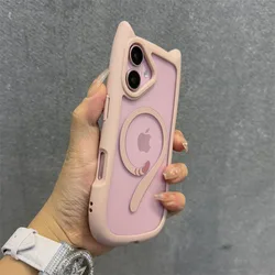 Adorable Cat Ear Transparent Armor Case with Wrist Strap Chain for iPhone 18 (Pink DanKe)