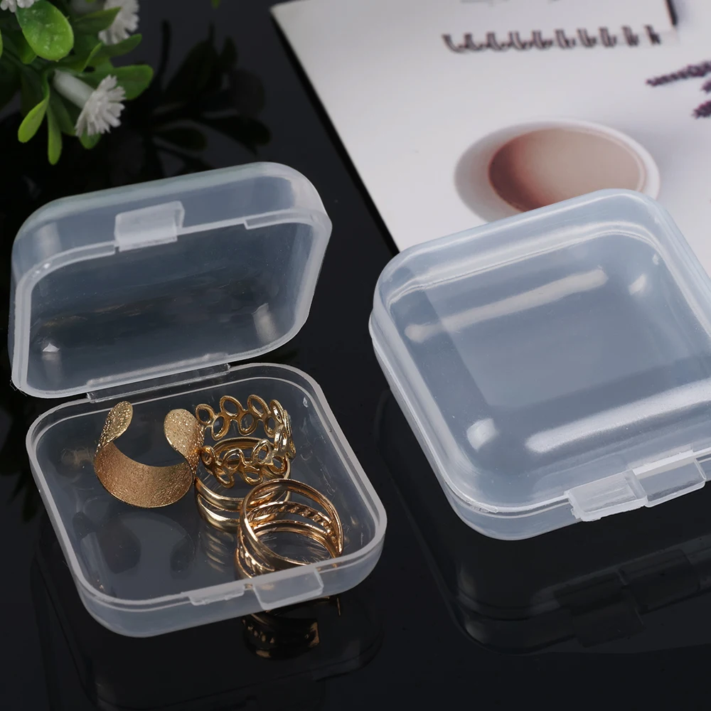 10pcs Mini Transparent Plastic Small Box Hook Jewelry Earplug