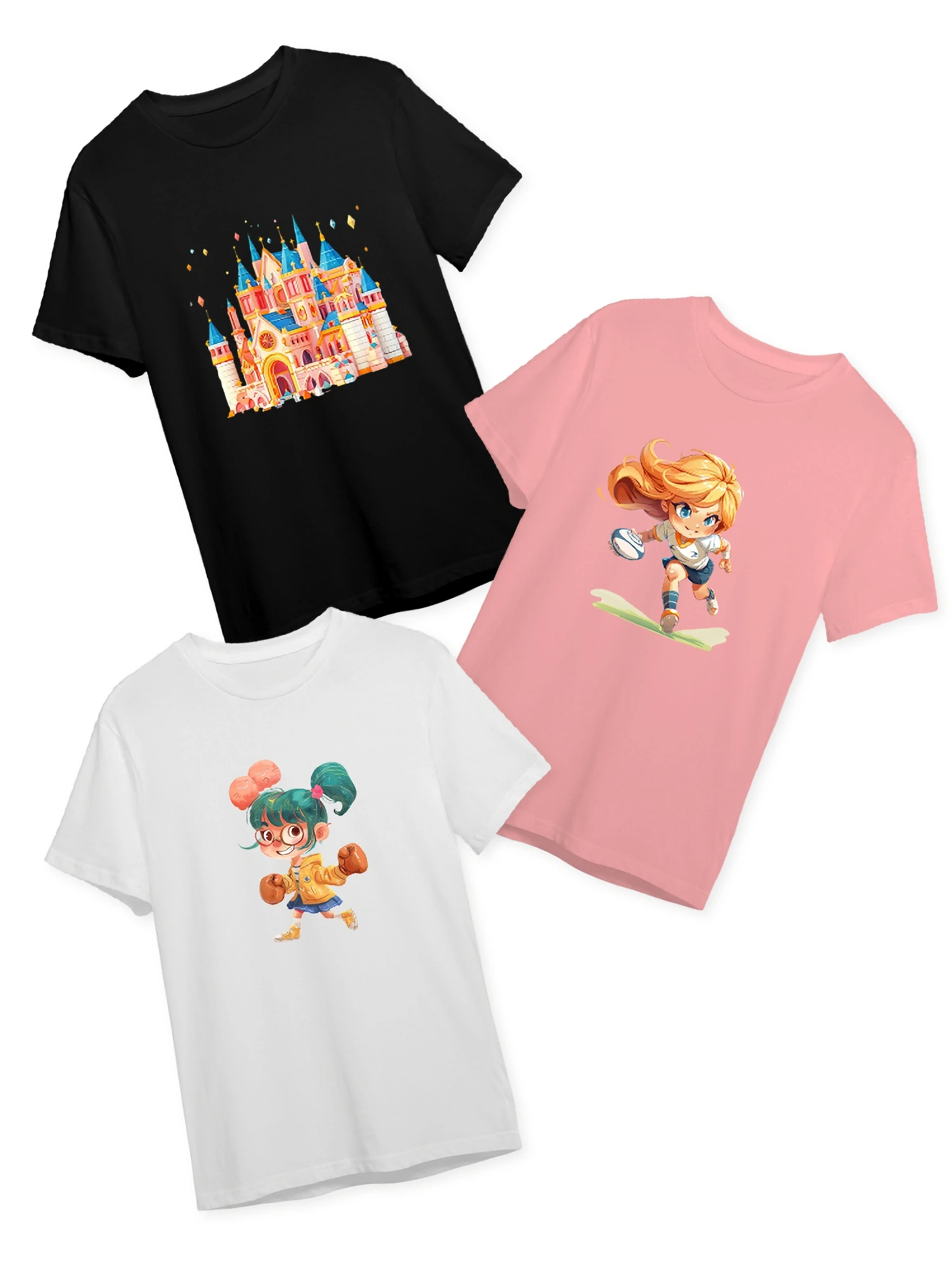 

Girls' 3pcs/set 100%Cotton Girl’s Short Sleeve Tee Crew-neck Casual Loose Fit Comfortable Breathable T-Shirt