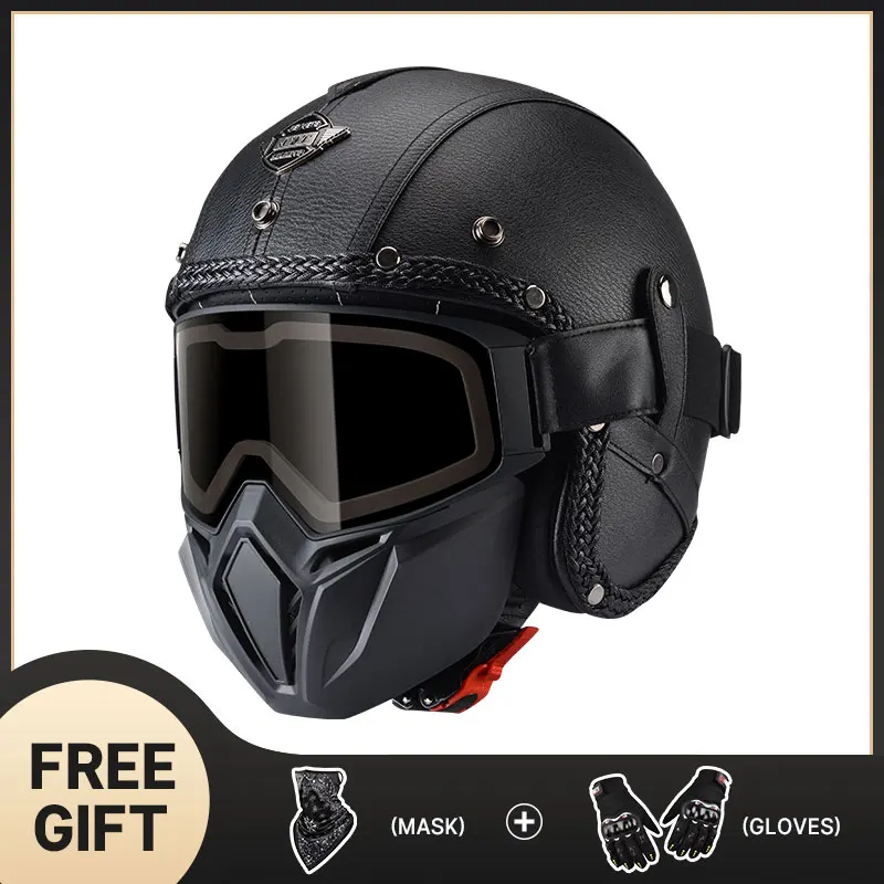 

High Quality Vintage 3/4 casco de moto certificado Jet Summer Riding Chopper Bike Helmet Retro Motocross capacete moto