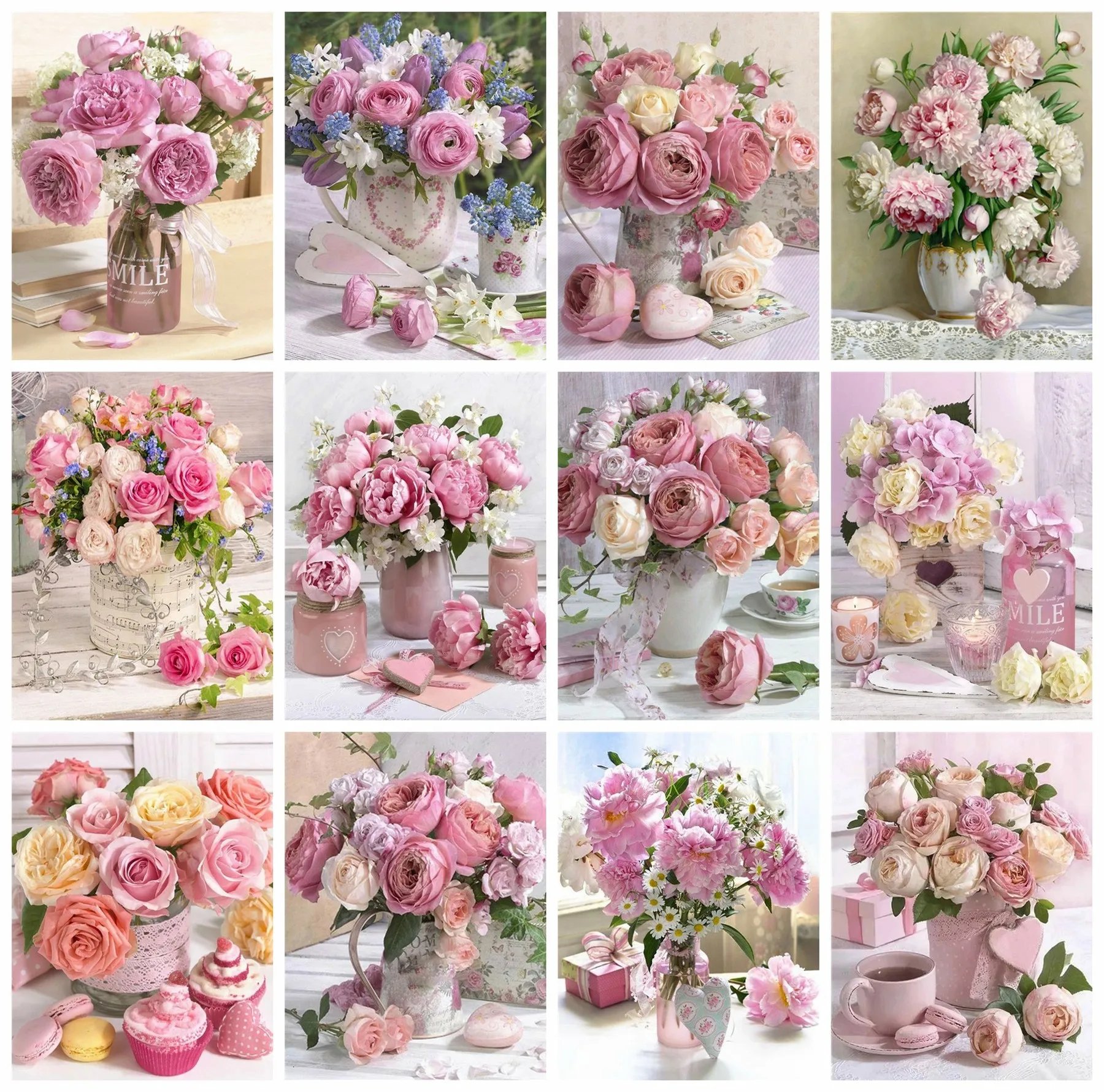 HUACAN Diamond Painting Kit Flower Pictures Of Rhinestones Diamond Embroidery Vase Cross Stitch Peony Full Mosaic Decortion