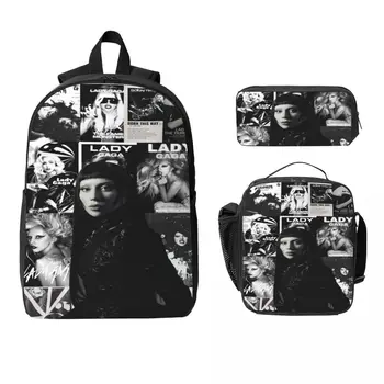 3Pcs Lady Gaga Mayhem Tour School bags Set for Boy Girl Pencil Boxes Backpack Sets with Lunch Box For School Students Knapsack 1