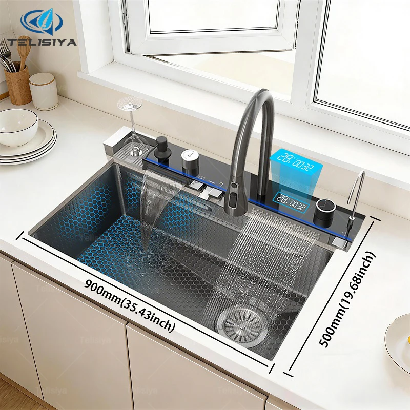 อ่างล้างจานสแตนเลสแบบมีหน้าจอดิจิตอล พร้อมฟังก์ชั่นหลากหลาย สำหรับล้างจานและผัก ขนาดใหญ่ ช่องเดียว 1