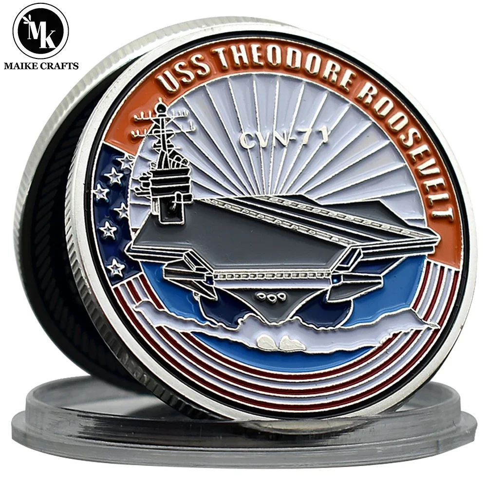 USS Theodore Roosevelt CVN-71 항공모함 기념 동전, 실버 도금 금속 양각 챌린지 동전 수집 선물