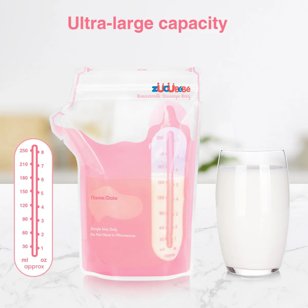 ZUCUBEBE Breast Milk Storage Bag, 8-Ounce Breast Milk Storage Bag, BPA-Free，Double Zipper，Heat-Sealing Sides，Easy-Write Label 4
