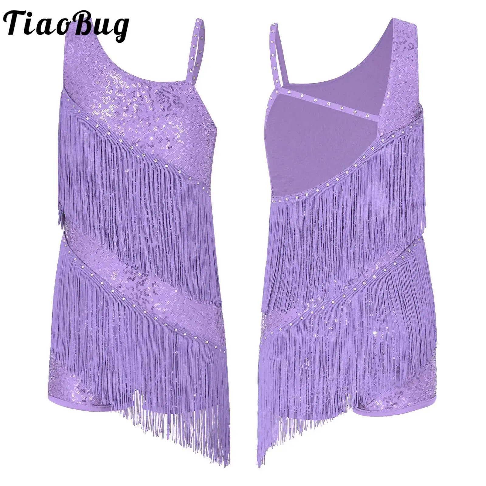 Dance Dress Dance Bodysuit Shiny Sequins Latin Ballroom Fringe Chacha Rumba Tango Salsa for Kids Girls