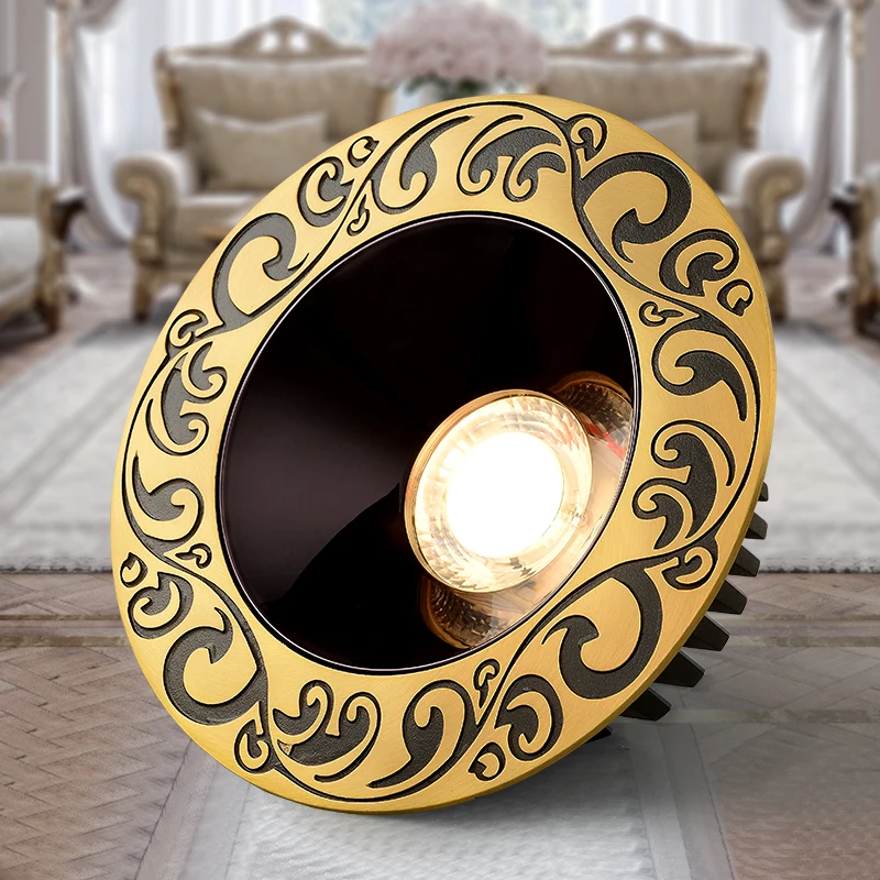 

European Round Brass LED Downlights 6W 8W 10W 12W Living Room Corridor Bedroom COB Recessed Ceiling Lamp Spot Lights