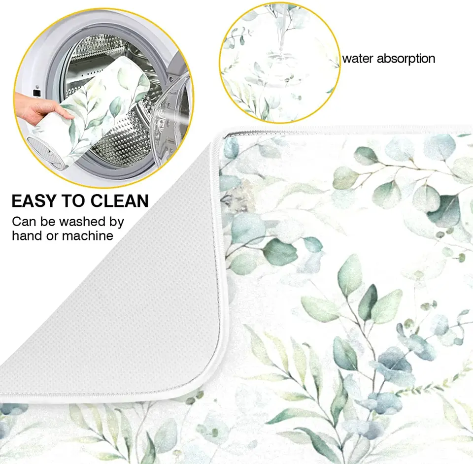 Tapis De Séchage De Vaisselle Pour Comptoir De Cuisine, Dessin, Fleur, Tapis De Séchage De Cuisine En Microfibre Super Absorbant Pour Comptoir De Cuisine Ou évier 45,7 X 61 Cm