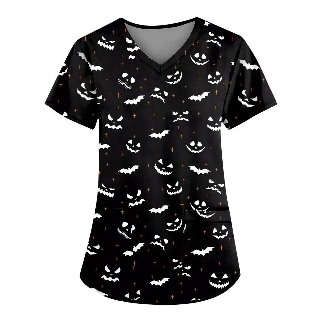 Sommer Halloween V-Ausschnitt kurz ärmel ige Pflege medizinische Uniformen Hemden Unisex T-Shirt Hotel Krankenhaus Arzt Betrieb Peeling T-Shirt – Detail 3