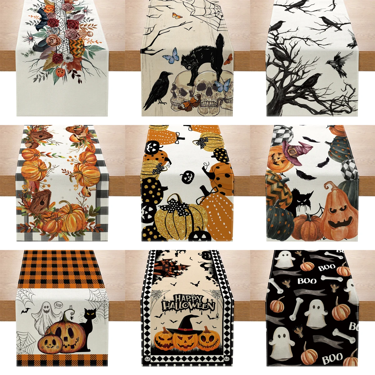 

Halloween Linen Table Runner Happy Halloween Decoration For Home Kids Trick Or Treat Halloween Pumpkin Bat Horror Party Supplies