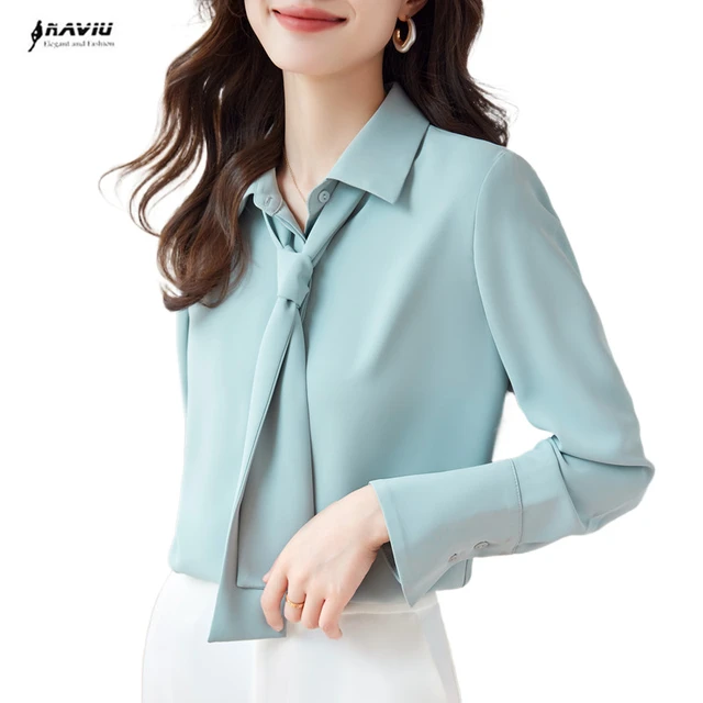 Naviu Elegant Formal Office Shirts Long Sleeve Chiffon Tops For