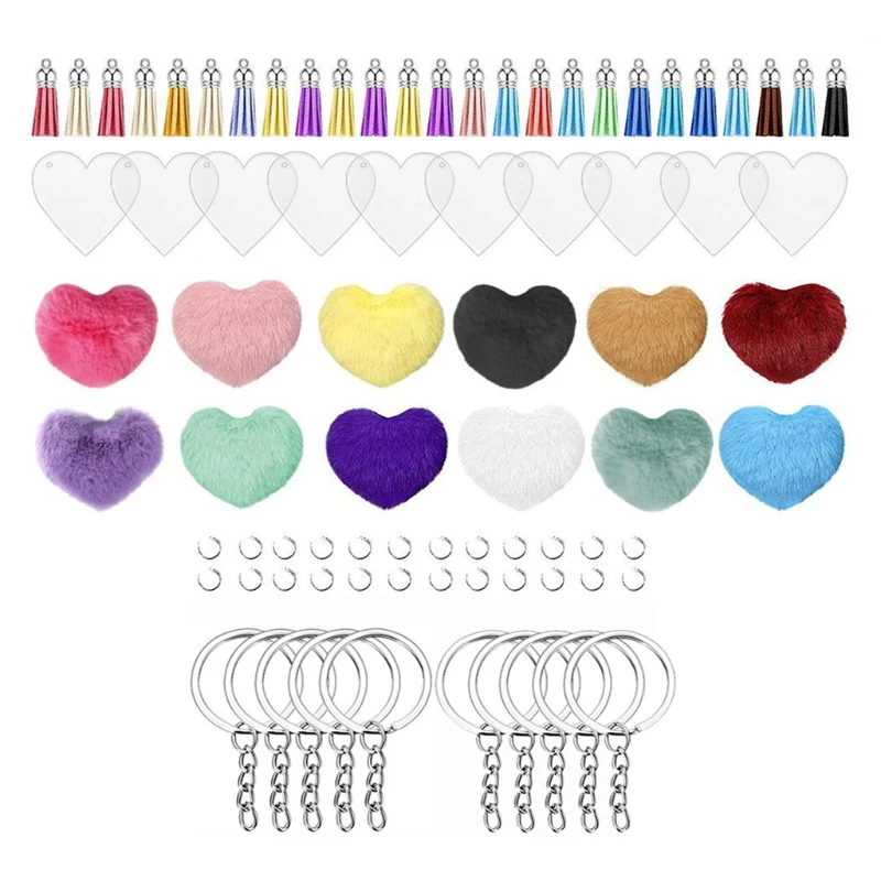 

Lazy Rabbit Heart-shaped Plush Ball with Tassel Heart-shaped Acrylic for Key Chain Embryo Diy for Key Chain Jewelry Set