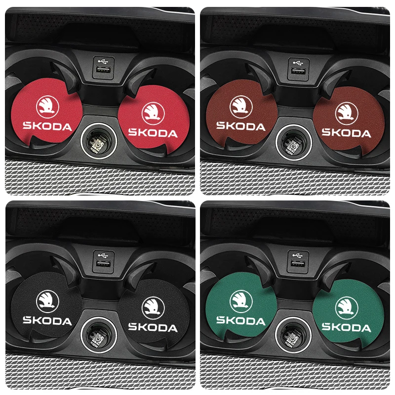 Car Coaster Anti-skid Anti-noise Water Cup Pad For Skoda Octavia Kodiaq Superb Rapid Karoq Fabia Kamiq Citigo Vision 2Pcs