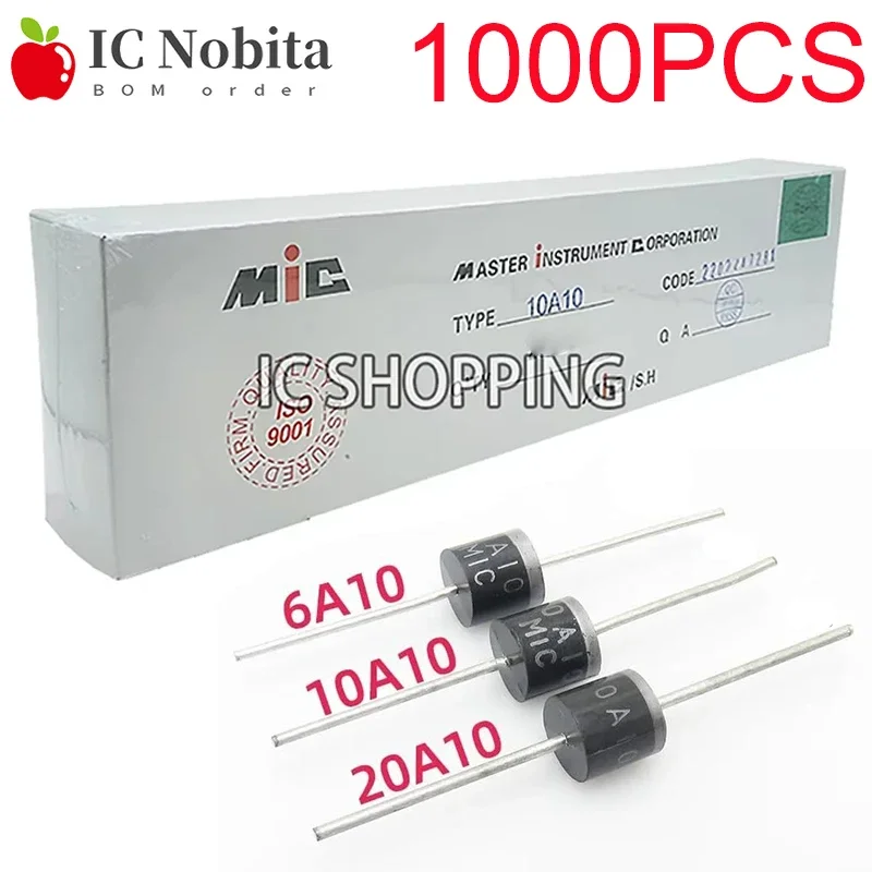 1000PCS DIODE 10A10 6A10 20A10 R-6 DIP 6A 10A 20A 1000V Electrical ...