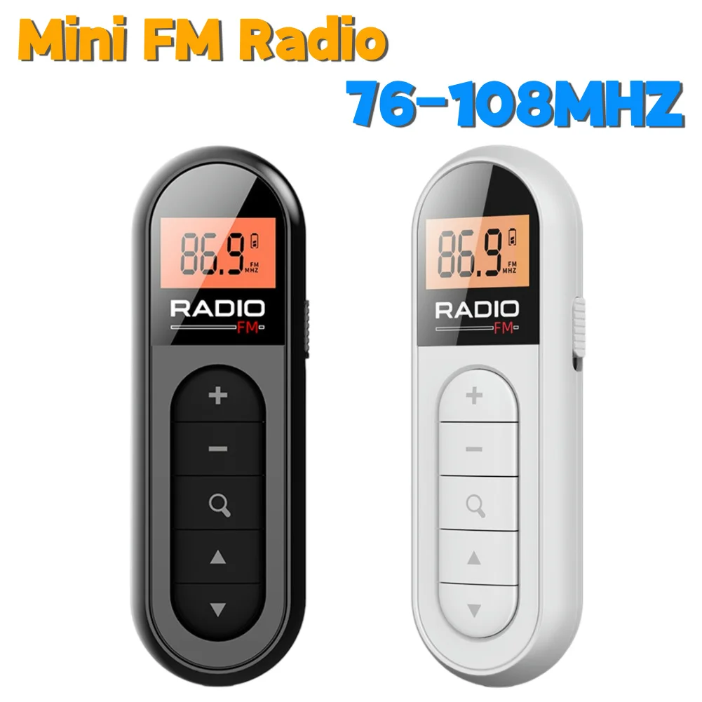 미니 포켓 FM 라디오 충전식 라발리에 라디오, 백라이트 LCD 디스플레이 스테레오 라디오, 회의 스포츠용 헤드폰 잭, 3.5mm