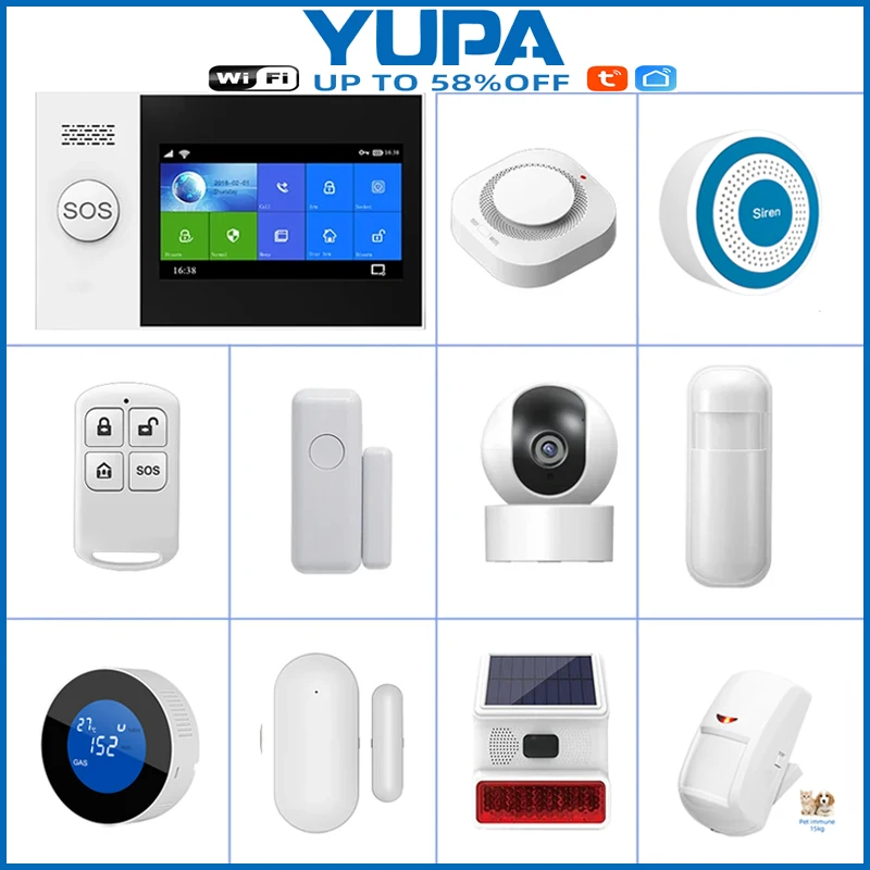 YUPA Alarm System Accessories PIR Detector Doors Detectors Outdoor Solar Alarm 433Mhz GSM Wireless Burglar Home Security System