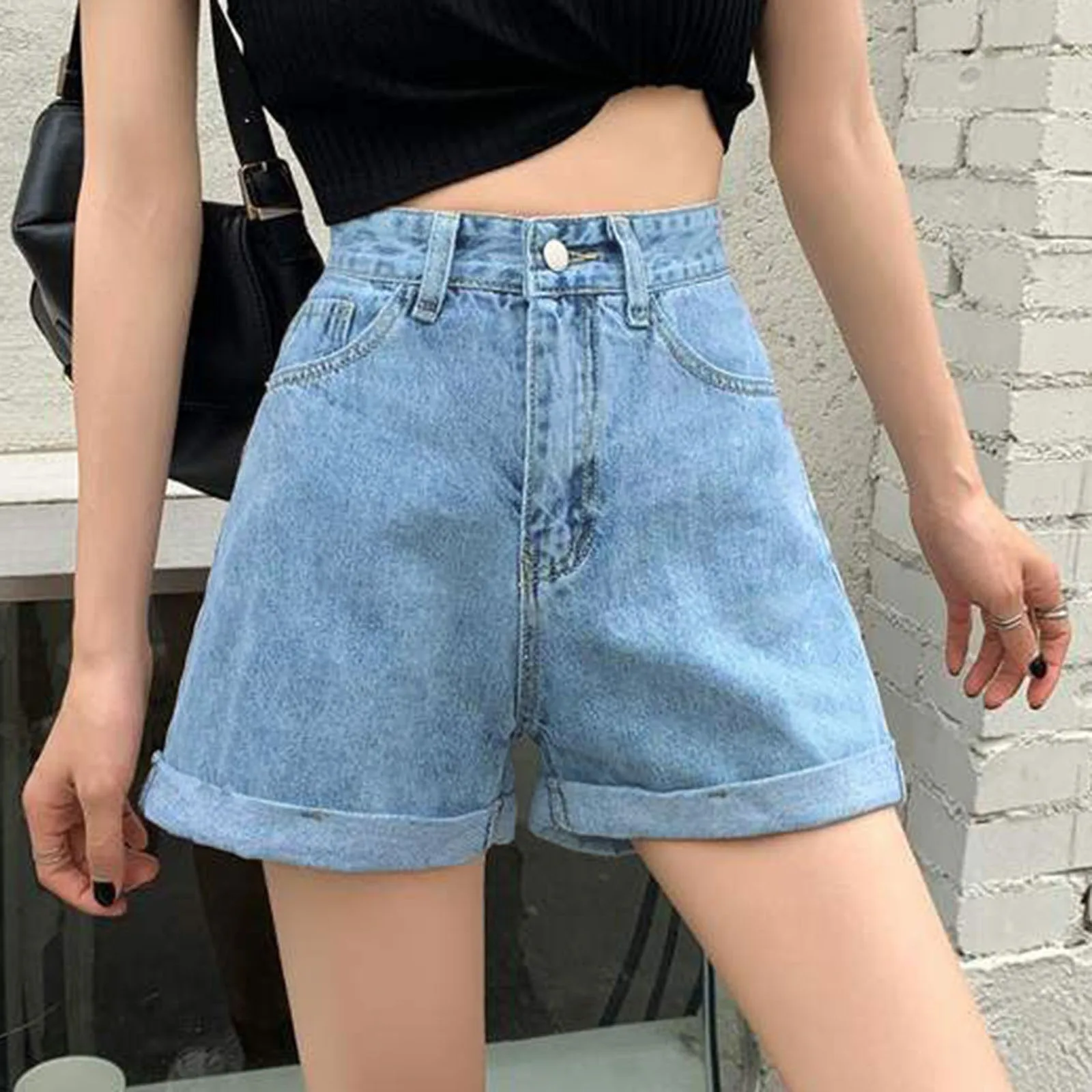 

Женские джинсовые шорты, винтажные простые универсальные свободные брюки из денима с завышенной талией, шикарная Классическая уличная одежда для отдыха, на лето