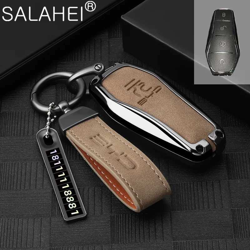 Pelle Scamosciata In Lega Di Zinco Smart Remote Car Key Case Cover Key Bag Shell Holder Protection Per Byd Yuan Plus Pro Accessori Per Lo Styling Auto