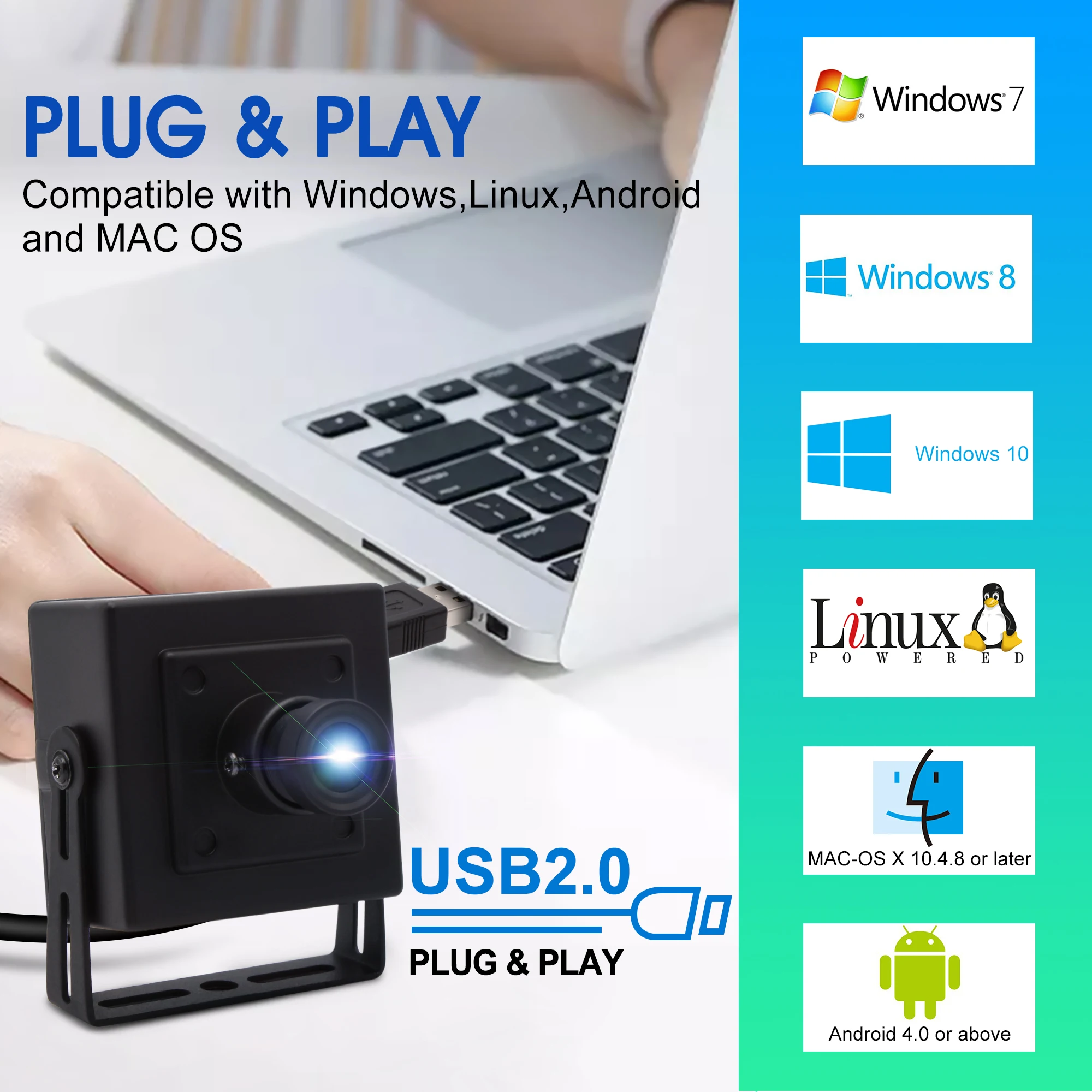 2.0 메가픽셀 USB 비디오 카메라, IMX322 CMOS H.264, 30fps 1920*1080, 산업용 미니 감시 USB 카메라