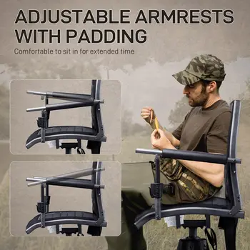 360° Silent Swivel Hunting Chair for Blinds, Adjustable Folding Hunting Seats for Outdoor Activities, Fishing, Support 300lbs, B 5